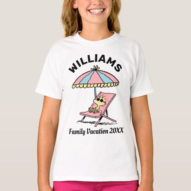 Peanuts | Woodstock Beach Family Vacation T-Shirt (Front)
