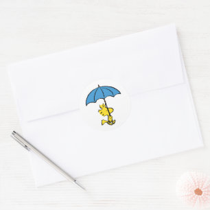 Peanuts   Woodstock Blue Umbrella Classic Round Sticker