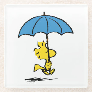 Peanuts Woodstock Blue Umbrella Glass Coaster