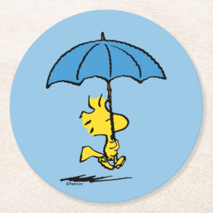 Peanuts   Woodstock Blue Umbrella Round Paper Coaster