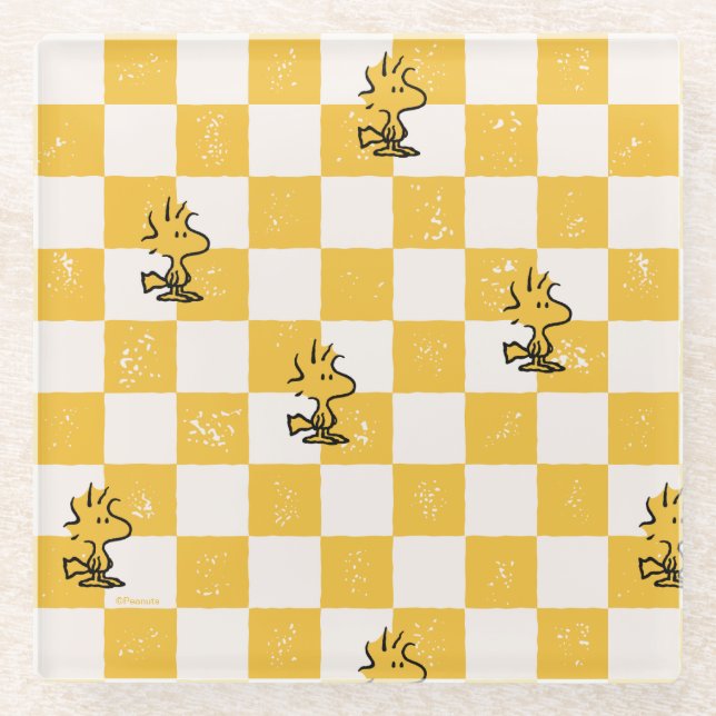 Peanuts | Woodstock Chequered Flag Glass Coaster (Front)