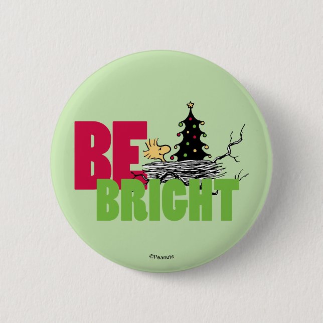 Peanuts | Woodstock Christmas Be Bright 6 Cm Round Badge (Front)