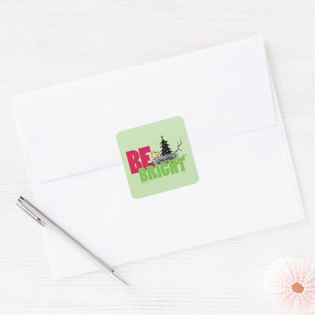 Peanuts | Woodstock Christmas Be Bright Square Sticker (Envelope)