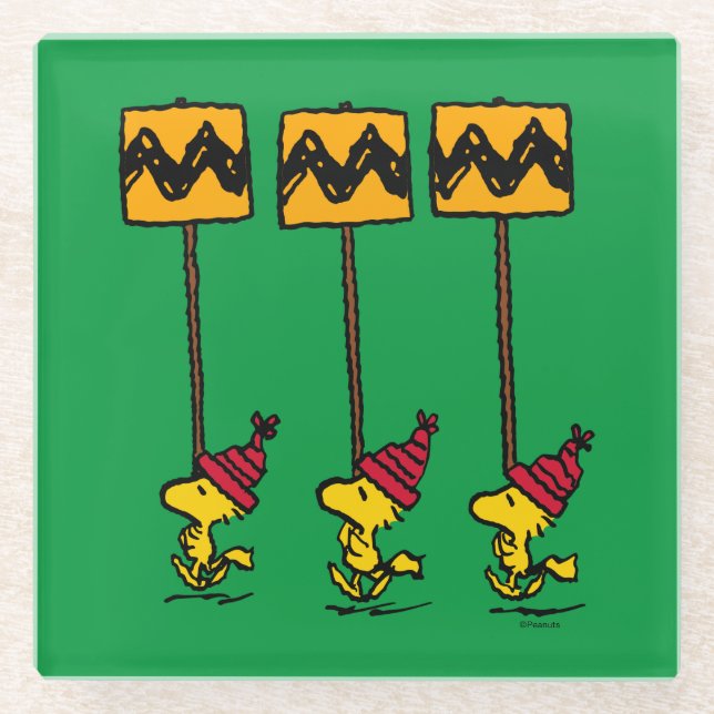 Peanuts | Woodstock & Friends Sign March Glass Coaster (Front)