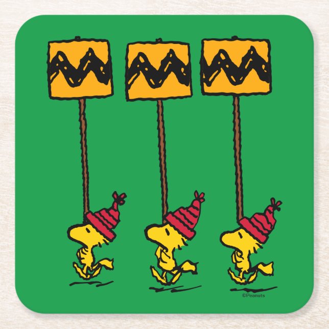 Peanuts | Woodstock & Friends Sign March Square Paper Coaster (Front)