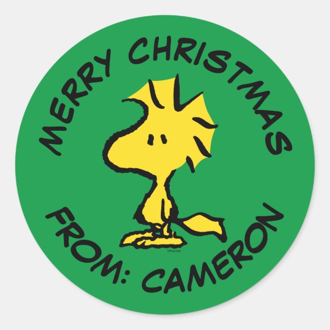 Peanuts | Woodstock | Merry Christmas Classic Round Sticker (Front)