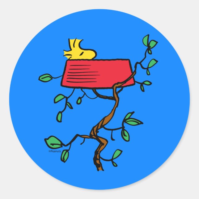 Peanuts | Woodstock Napping in Snoopy's Dish Classic Round Sticker (Front)