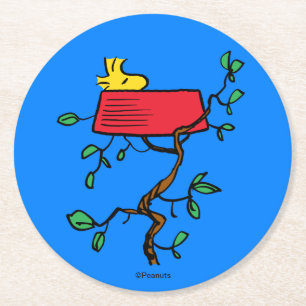 Peanuts   Woodstock Napping in Snoopy's Dish Round Paper Coaster