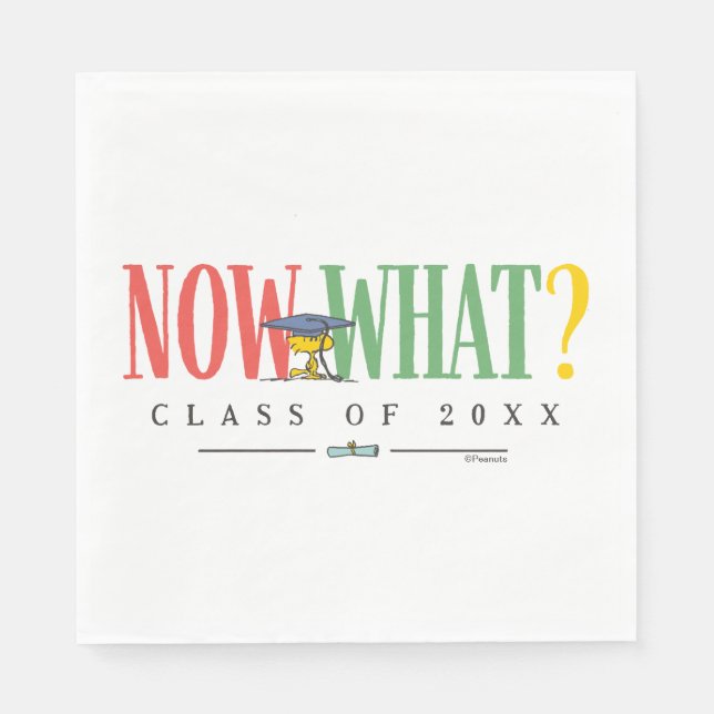 Peanuts Woodstock Now What Graduation Funny Quote Napkin (Front)