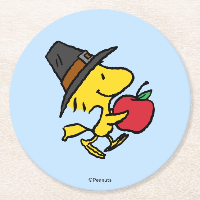 Peanuts | Woodstock Pilgrim Round Paper Coaster (Front)
