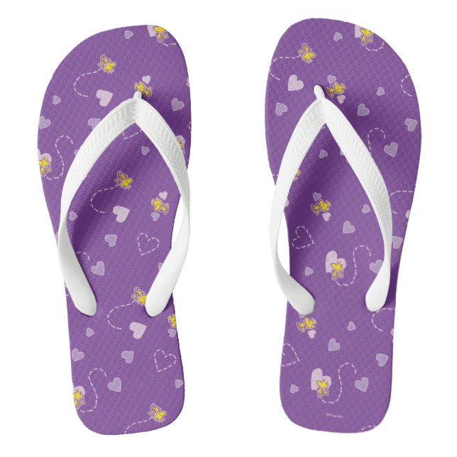 Peanuts | Woodstock Purple Heart Pattern Flip Flops (Footbed)