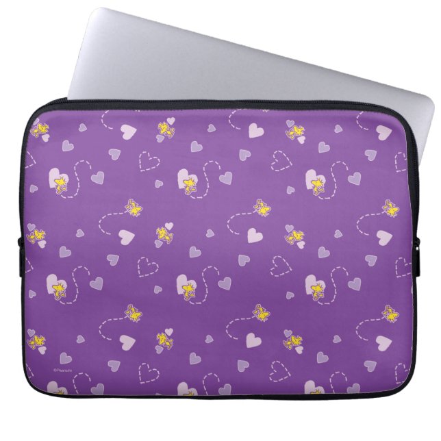 Peanuts | Woodstock Purple Heart Pattern Laptop Sleeve (Front)