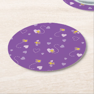 Peanuts   Woodstock Purple Heart Pattern Round Paper Coaster