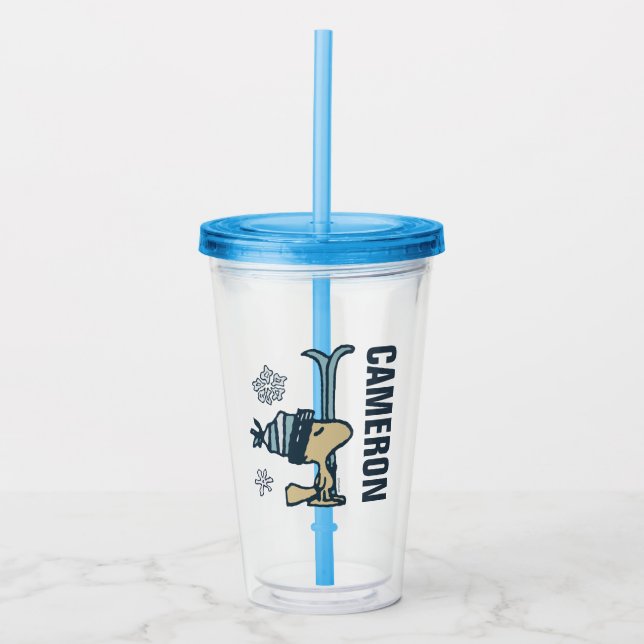 Peanuts | Woodstock Ski Pro | Add Your Name Acrylic Tumbler (Front)