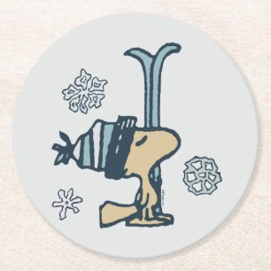 Peanuts   Woodstock Ski Pro Round Paper Coaster