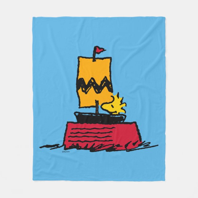 Peanuts | Woodstock Snoopy Dish Sail Boat Fleece Blanket (Front)
