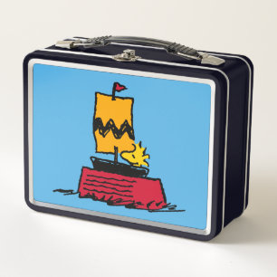 Peanuts Woodstock Snoopy Dish Sail Boat Metal Lunch Box