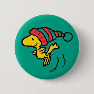 Peanuts   Woodstock Winter Beanie Cap 6 Cm Round Badge