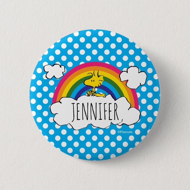 PEANUTS | Woodstock's Rainbow Polka Dots 6 Cm Round Badge (Front)