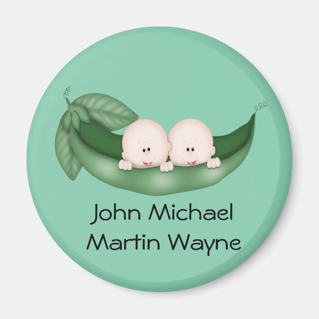 Peapod Twins Baby Shower Favours Magnet (Front)