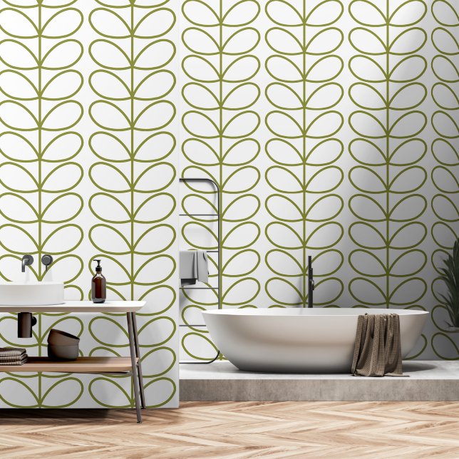 Pear and white Linear Stem Slate, retro style Wallpaper (Bathroom)