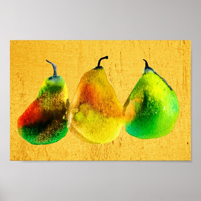 Pear art cute watercolor fruit poster (Front)