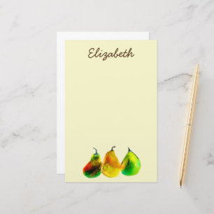 Pear art cute watercolor fruit stationery