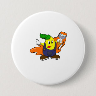 Pear as Painter with Paint brush 7.5 Cm Round Badge