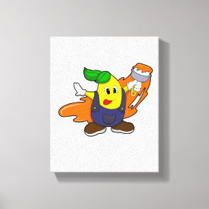 Pear as Painter with Paint brush Canvas Print