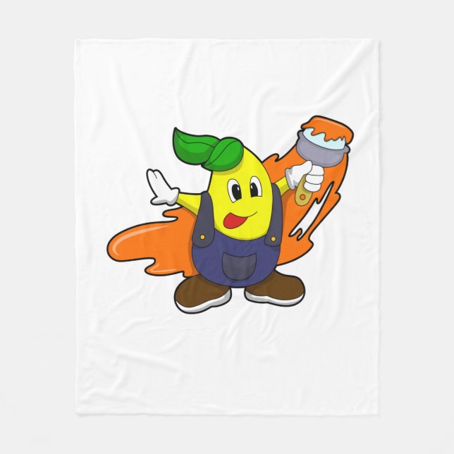 Pear as Painter with Paint brush Fleece Blanket (Front)