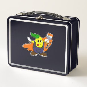 Pear as Painter with Paint brush Metal Lunch Box