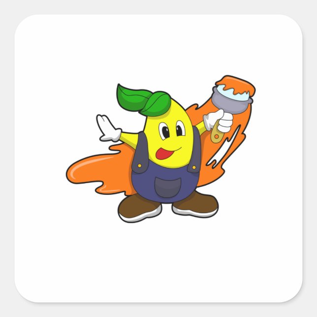 Pear as Painter with Paint brush Square Sticker (Front)