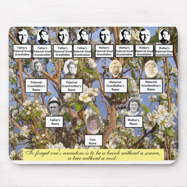 Pear Blossom Family Tree Quote and Photos Mouse Mat (Front)