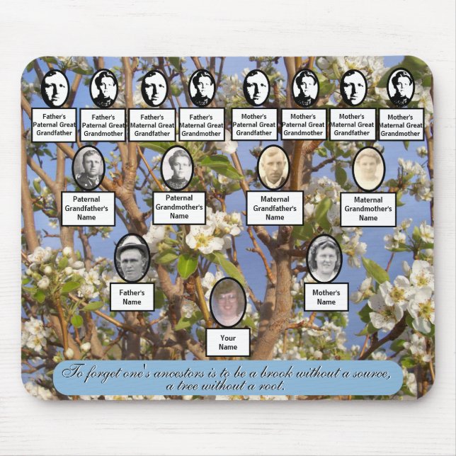 Pear Blossoms Family Tree Photos Ancestor Quote Mouse Mat (Front)