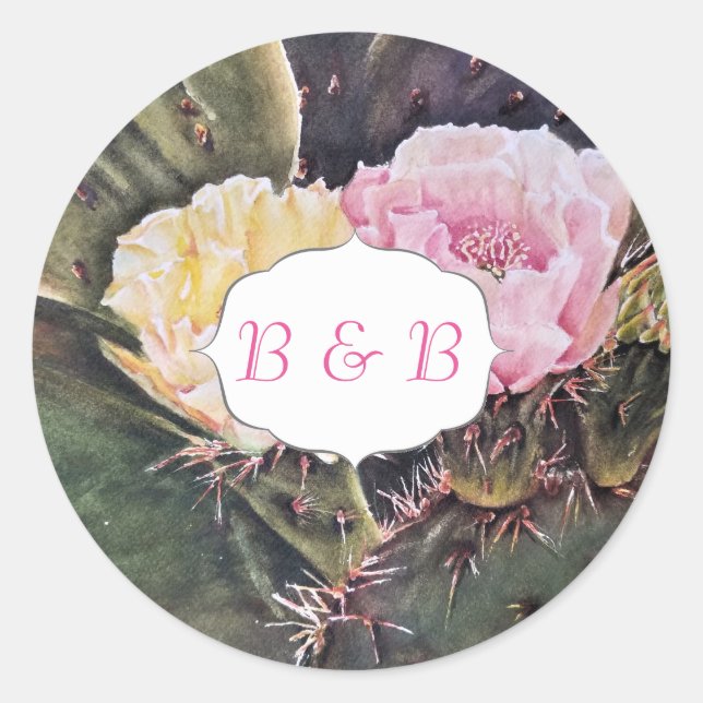 PEAR CACTUS FLOWERS CLASSIC ROUND STICKER (Front)