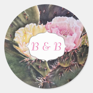 PEAR CACTUS FLOWERS CLASSIC ROUND STICKER