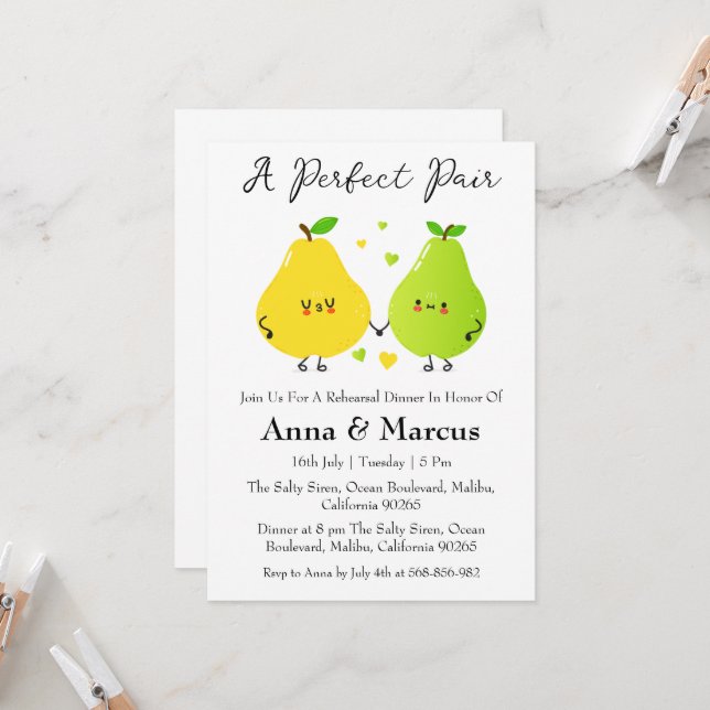 Pear Couple a perfect pair bridal dinner Invitation (Front/Back In Situ)
