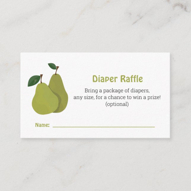 Pear couples baby shower Diaper Raffle Enclosure Card (Front)