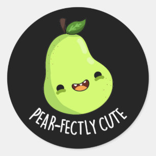 Pear-fectly Cute Fruit Pear Pun Dark BG Classic Round Sticker