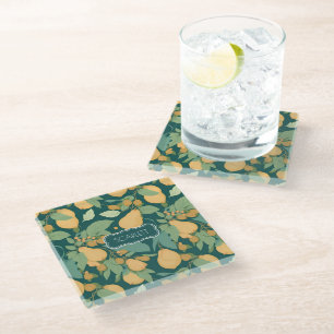Pear Floral Colourful Personalised Pattern Glass Coaster
