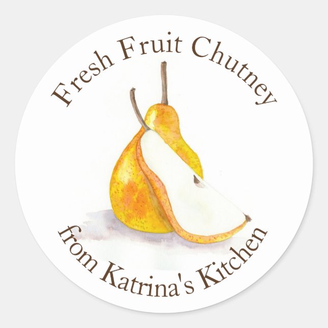 Pear Fresh Fruit Chutney Homemade Kitchen Gifts  Classic Round Sticker (Front)