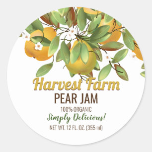 Pear Fruit Jam Jar Classic Round Sticker