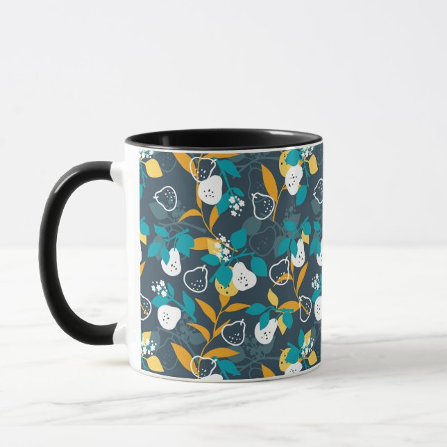 Pear Fruit Plant in Black Colour Pattern Mug (Left)