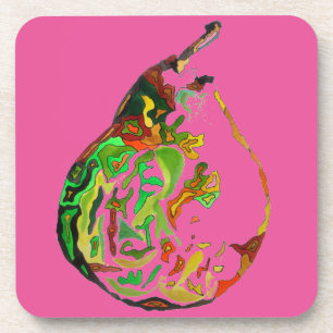 Pear fruit pop art watercolour illustration coaster