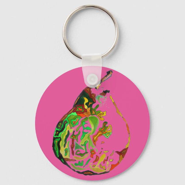 Pear fruit pop art watercolour illustration key ring (Front)