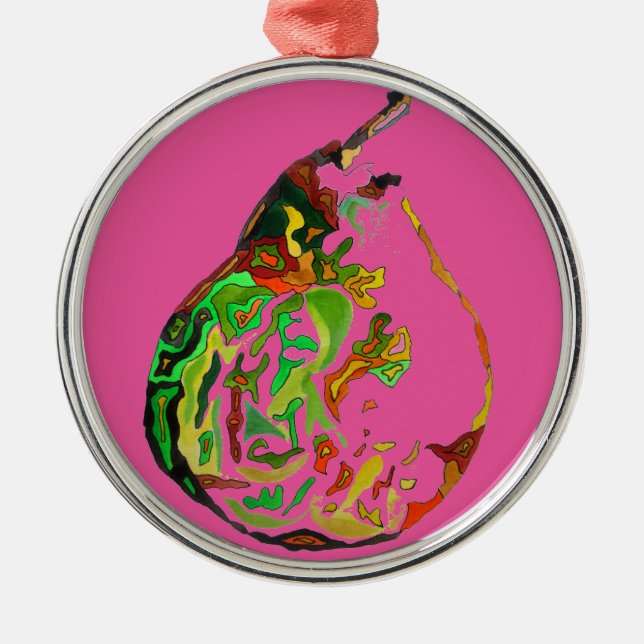 Pear fruit pop art watercolour illustration metal tree decoration (Front)
