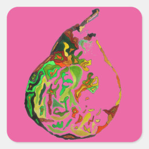 Pear fruit pop art watercolour illustration square sticker