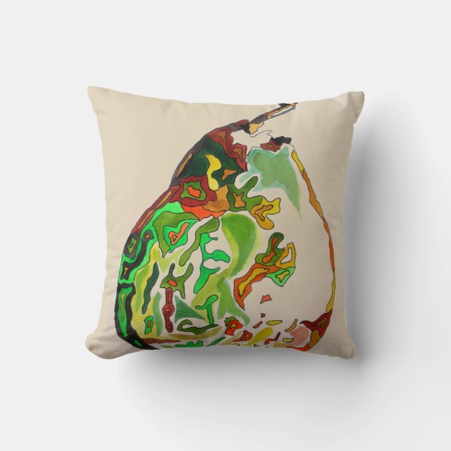 Pear fruit watercolour art illustration cushion (Front)