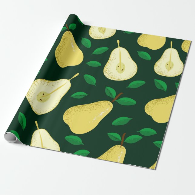 Pear fruits seamless pattern wrapping paper (Unrolled)