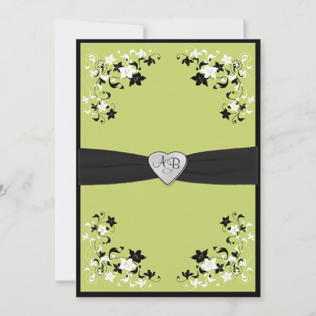 Pear Green and Black Monogrammed Invitation (Front)